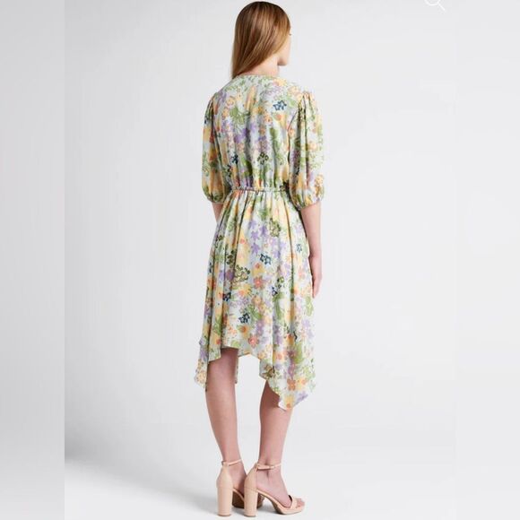 Modcloth Through Fields Of Gold Dress Asymmetrical Scarf Hem Faux Wrap Green M - Picture 3 of 13